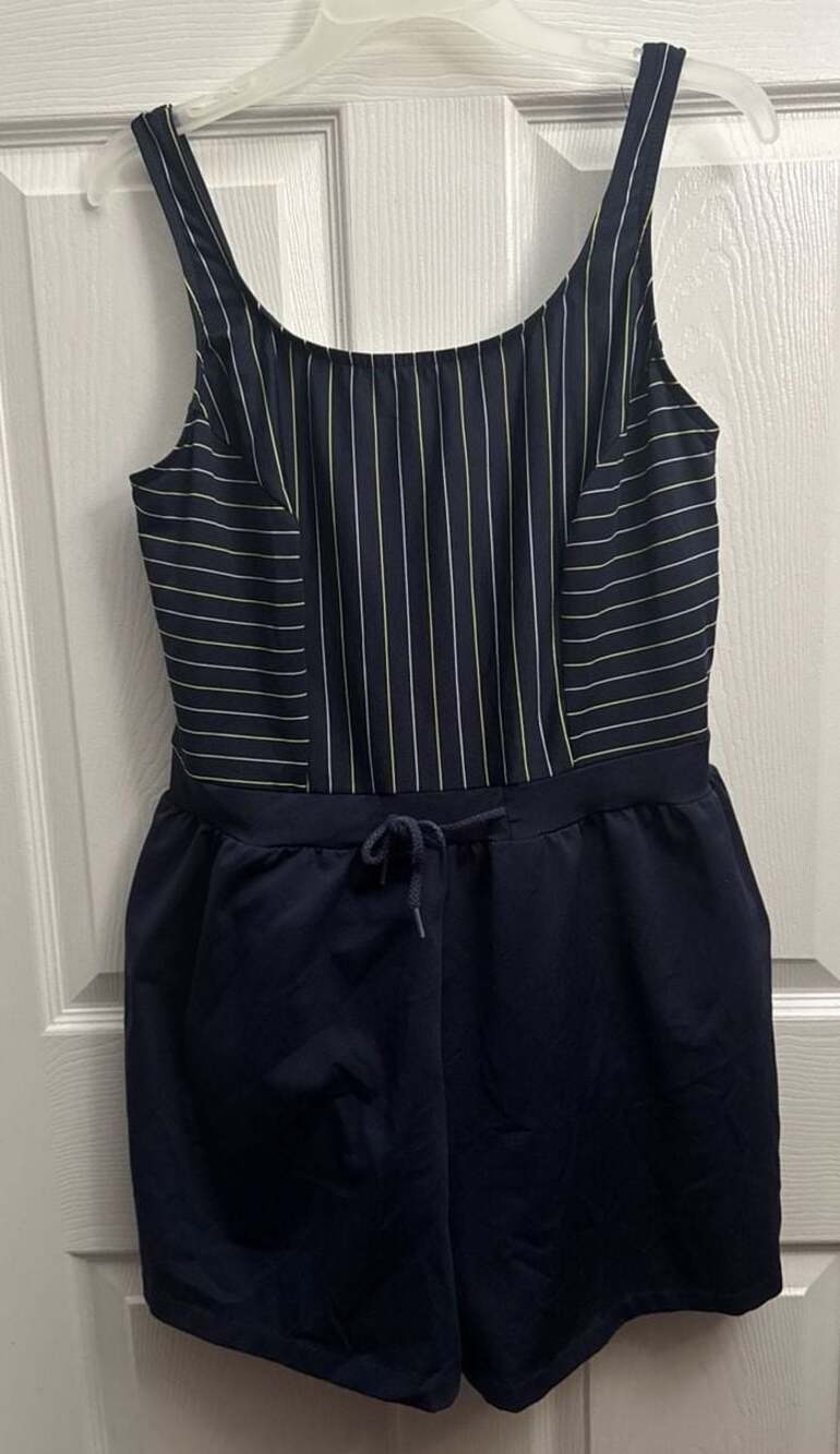 South Point by Jantzen Navy Blue Striped One-Piece Swim Romper Size 20W